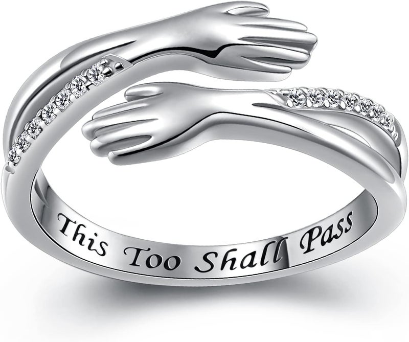 Yearace Hug Ring, S925 Sterling Silver Hug Rings for Women Girl, Hugging Hand Open Promise Ring, Mothers Day Valentine's Day Birthday Gifts - Image 1